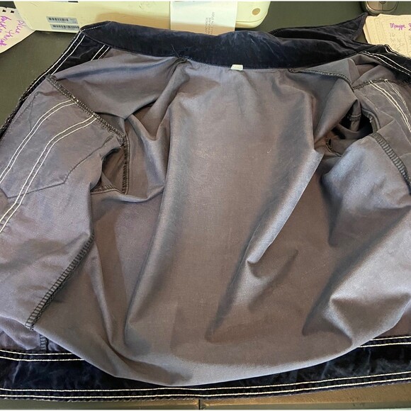 Vintage 70s Navy Blue Velvet Jean-Denim-Style Jacket Wide Collar felt velveteen - Picture 5 of 15